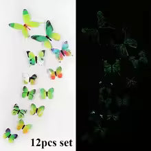 12pcs Glow-in-the-Dark 3D Butterfly Wall Decals UV Activated Luminous Stickers for Bedroom Living Room Nursery DeWall Stickerscor