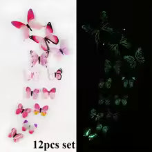 12pcs Glow-in-the-Dark 3D Butterfly Wall Decals UV Activated Luminous Stickers for Bedroom Living Room Nursery DeWall Stickerscor